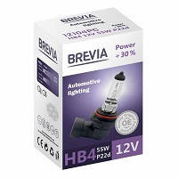 Лампа 12V HB4 55W + 30% "Brevia" (1шт)