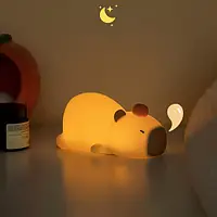 Нічник капібара силіконовий, дитячий бездротовий світильник у дитячу кімнату, мила гарна іграшка з таймером