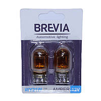 Лампа 12V (бесцоколь 1-контакт.бурштин) W21W "Brevia" Amber WX3 x16d (блістер 2шт)