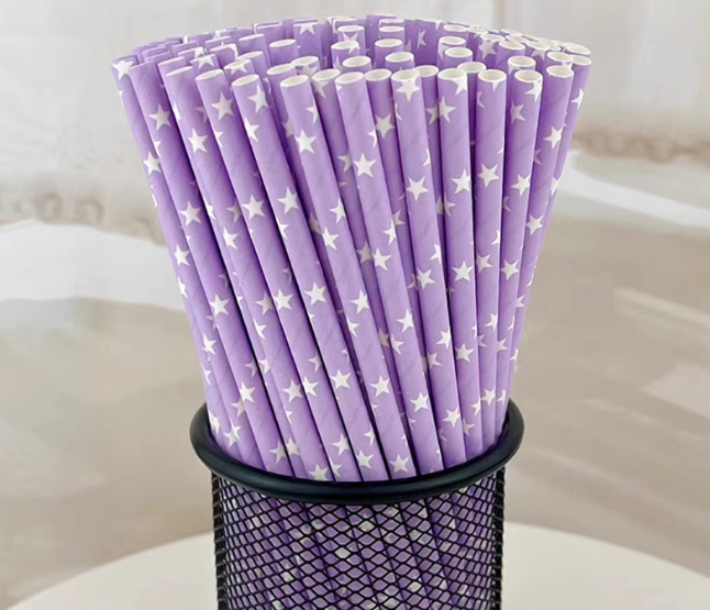 Коктейльні трубочки з принтом зірочок 25 штук 20 см бузково-білий, фото 1