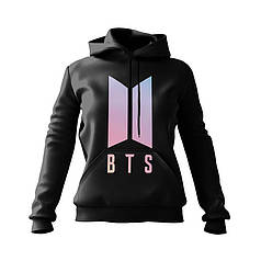 Худі жіноче з принтом «БТС. Яскраве лого. BTS. Bright logo» чорний