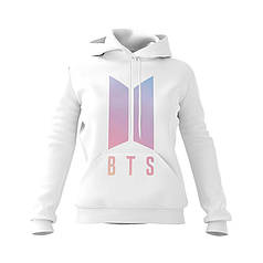 Худі жіноче з принтом «БТС. Яскраве лого. BTS. Bright logo» білий