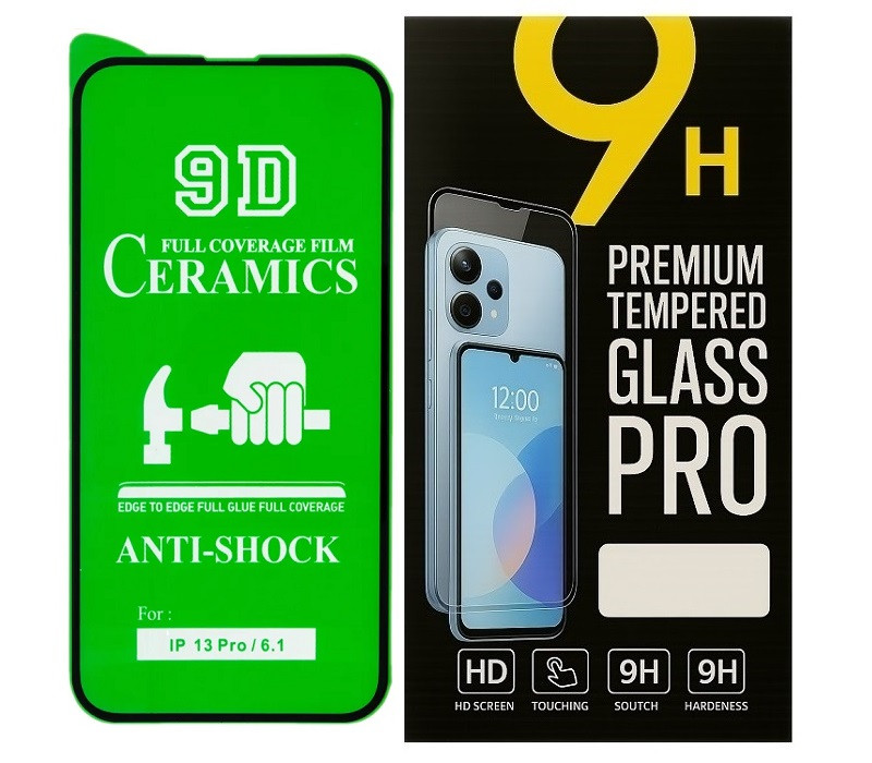 Протиударна захисна плівка Ceramics 9D для Apple iPhone 13 Pro з чорною рамкою, глянцева