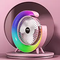 Настільний акумуляторний вентилятор від USB з кольоровою підсвіткою Портативний нічник з RGB-підсвіткою й обдувом