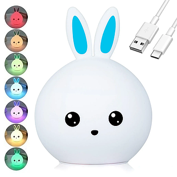 Дитячий USB-світильник нічник "Зайчик", 7 режимів, Rabbit Soft Touch/Силіконовий нічник