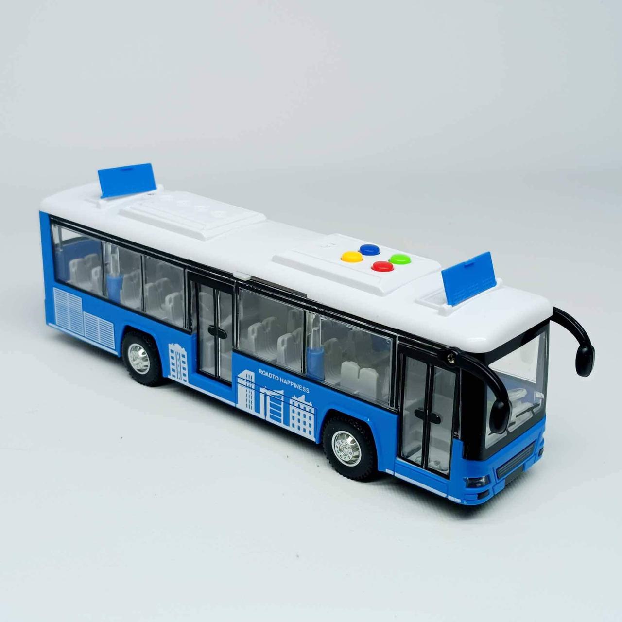 Іграшка Музичний автобус синій 98051A - 28 см, інерційний, зі світлом і звуком