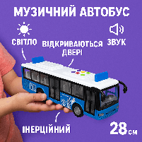 Іграшка Музичний автобус синій 98051A - 28 см, інерційний, зі світлом і звуком, фото 3