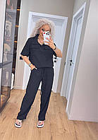 Літній жіночий брючний костюм із льону жатка