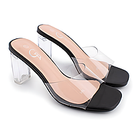 Жіночі трендові сабо з прозорим підбором Golden 1444 Чорні