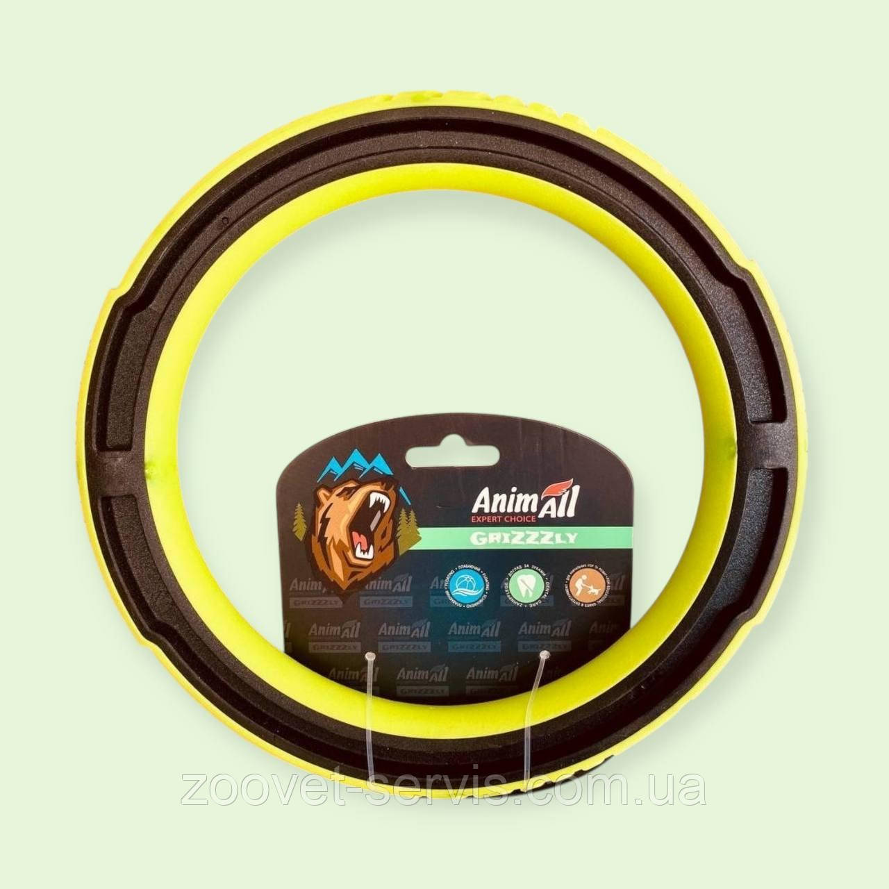 Іграшка гумова для собак супер-кільце AnimAll GrizZzly L 24.1х2.2 см Зелено - чорна 9697, фото 1