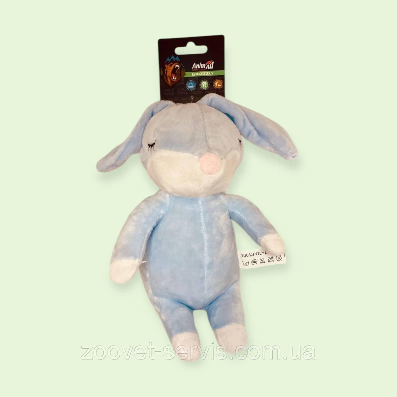 Іграшка для собак м'яка Зайчик сірий з пищалкою AnimAll GrizZzly 22×16×10 см