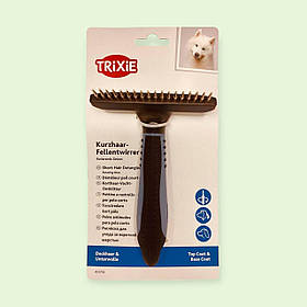 Гребінець-граблі Trixie для довгошерстих собак однорядні з короткими металевими зубчиками з пластиковою ручкою 23792