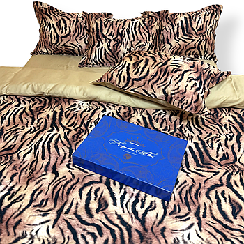 Підковдра на блискавці 145х215 Королева Ночі (Сатин Premium) | Полуторна | Тигровий принт на гірчичному