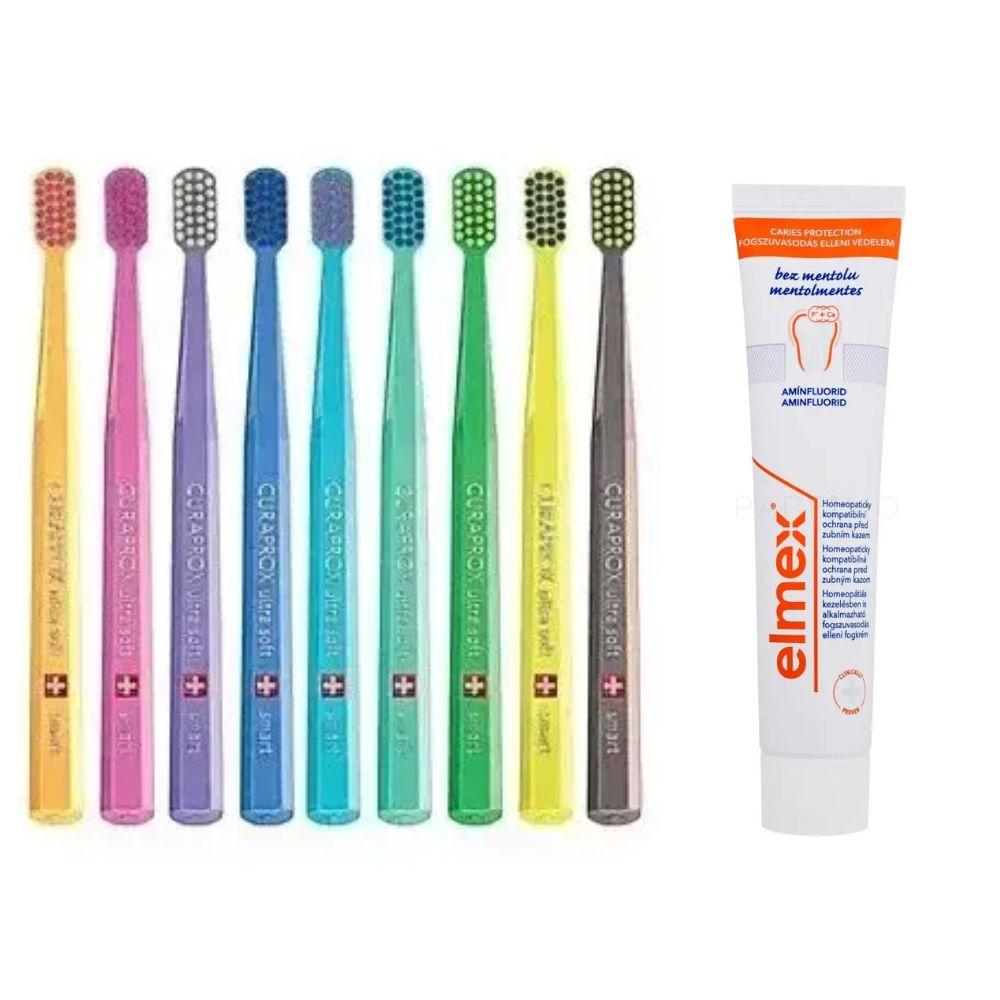 Зубная щетка Curaprox CS Smart 7600 з 5 років та дорослих + паста Elmex Anti Caries Menthol Free захист від карієсу