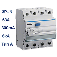 CFA463D Hager - ПЗВ (УЗО) 4P 6kA 63A 300mA тип A