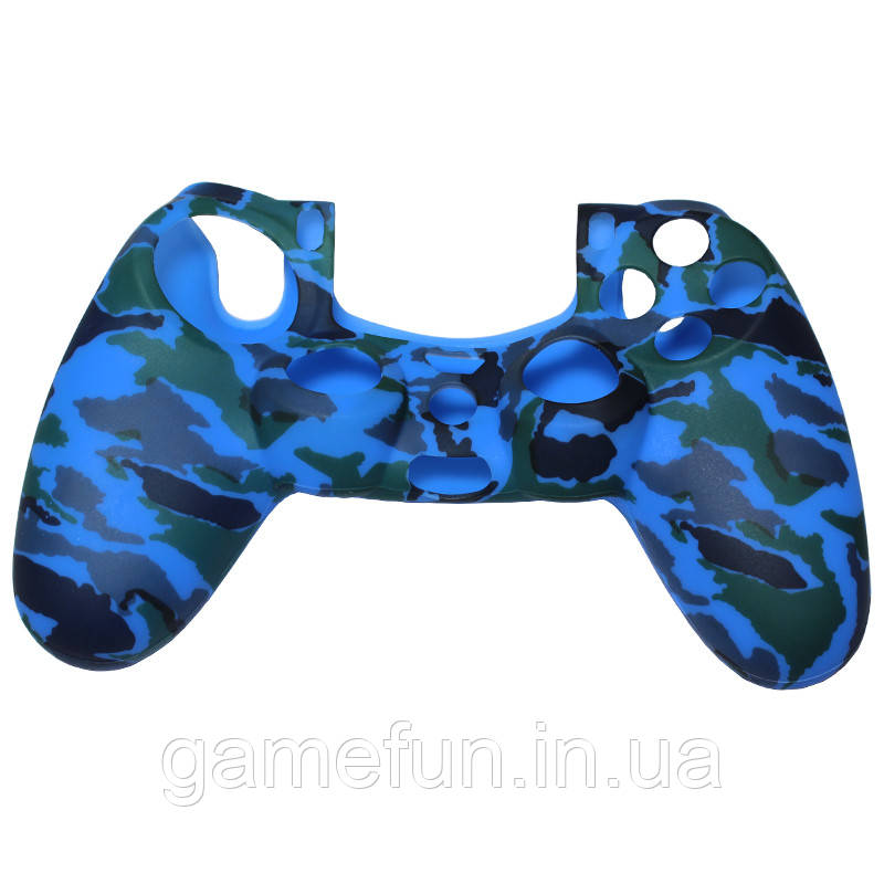 Чохол силіконовий для джойстика PS4, DualShock 4 камуфляжний синій, фото 1