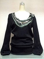 Свитер туника женский серый нарядный удлиненный Caractere с открытой спиной
