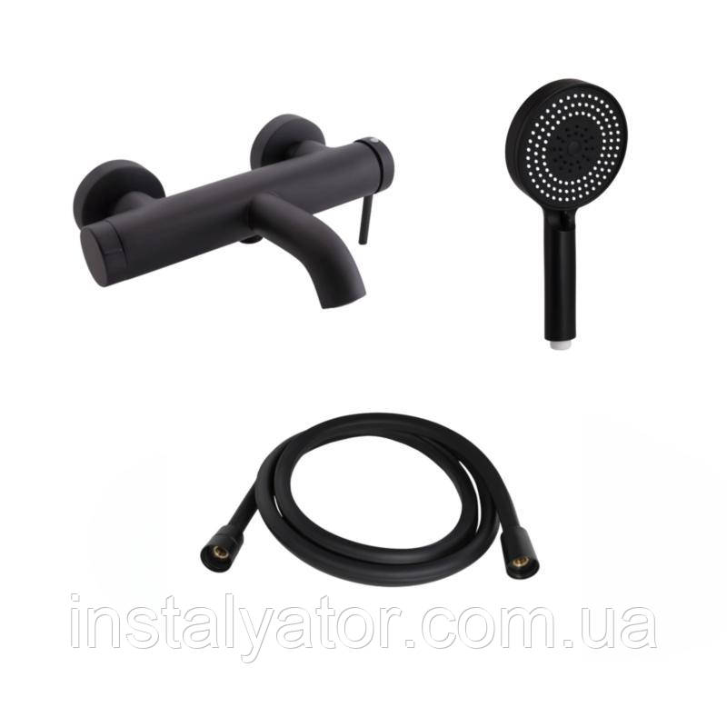 Комплект для ванної кімнати Qtap Robin Black Matt: Змішувач QTROB3060102B + Тримач QT829910842854OB + Шланг