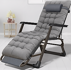 Розкладне крісло шезлонг | Сірий | навантаження до 150 кг | з матрасом і подушкою | LEOBRO LB-FCB-G1-GRY | для вдома, на дачі, або, фото 2