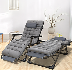 Розкладне крісло шезлонг | Сірий | навантаження до 150 кг | з матрасом і подушкою | LEOBRO LB-FCB-G1-GRY | для вдома, на дачі, або, фото 3