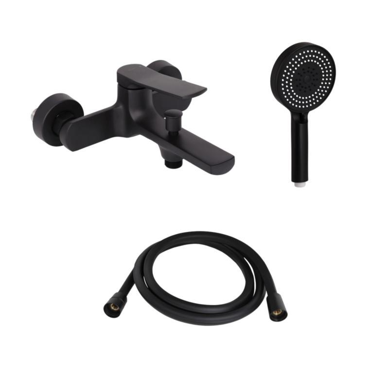 Комплект Qtap Slavonice Black Matt: Змішувач  QTSLA259BLM45918 + Шланг QTHADPVCSQ160B + Лійка QTRUC125BLM45951, фото 1