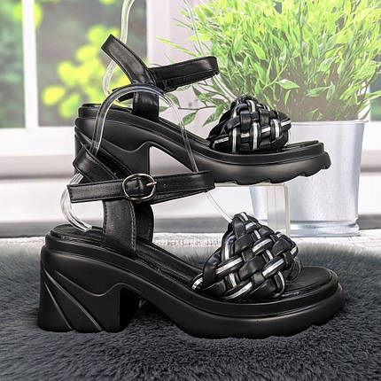 Босоніжки жіночі Башили чорні на об'ємній підошві 4941, фото 1