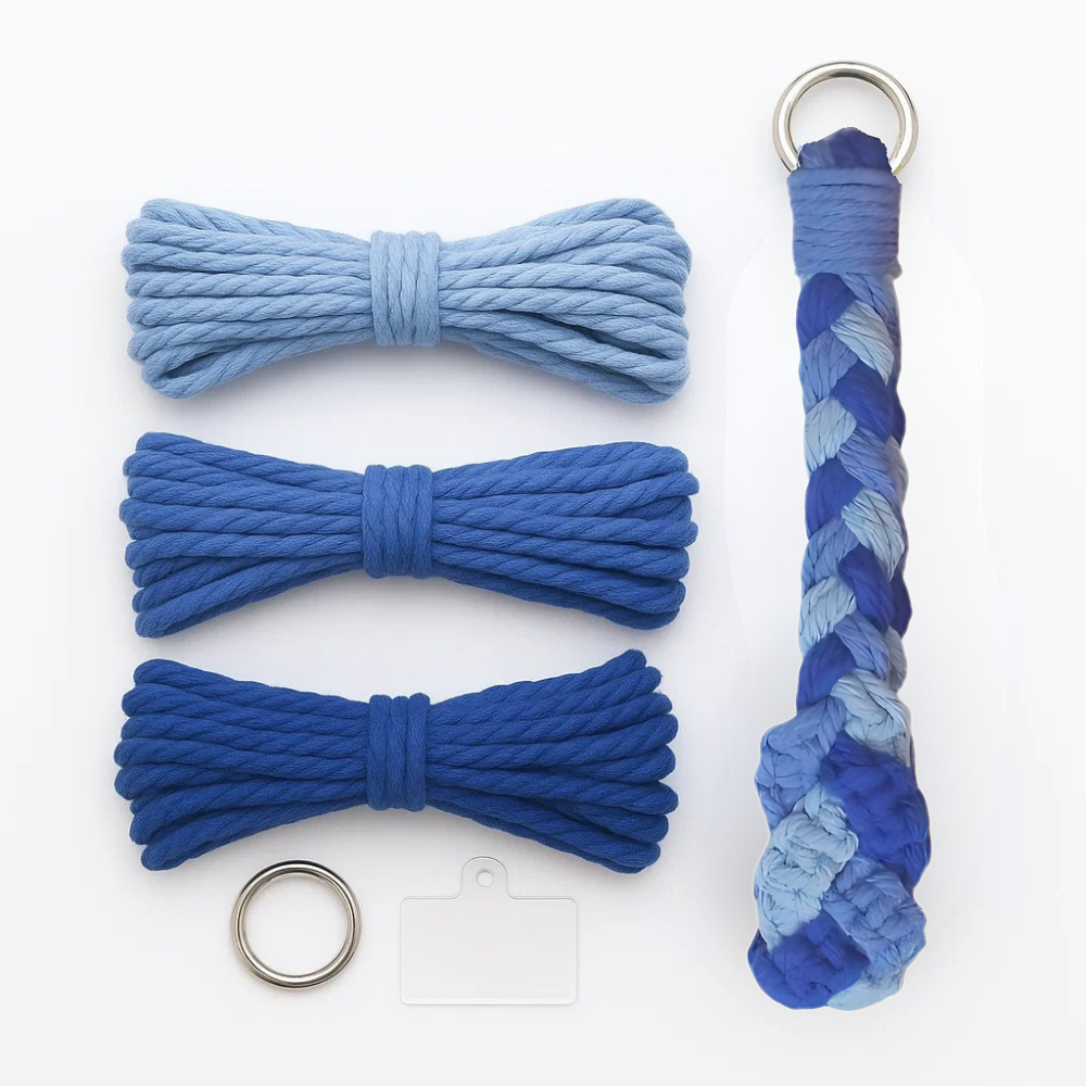 Набір макраме для рукоділля та плетіння брелока для ключів і аксесуарів 17.3х3.5см триколірний синій, фото 1