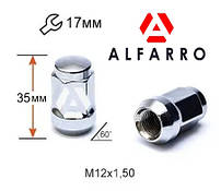 Гайки колісні M12x1,5x35; Хром, Конус, ключ 17 (закриті), Alfarro gk309 — шт. (Mazda, Kia, Hyundai,