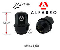 Гайки колісні M14x1,5x42; Чорний хром, Конус, ключ 21 (закриті), Alfarro gk311 — шт. (Model 3, Model S,