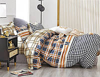 Набір постільної білизни сатин Y230-007 Клітка кремово-сіра Євро Сімейний