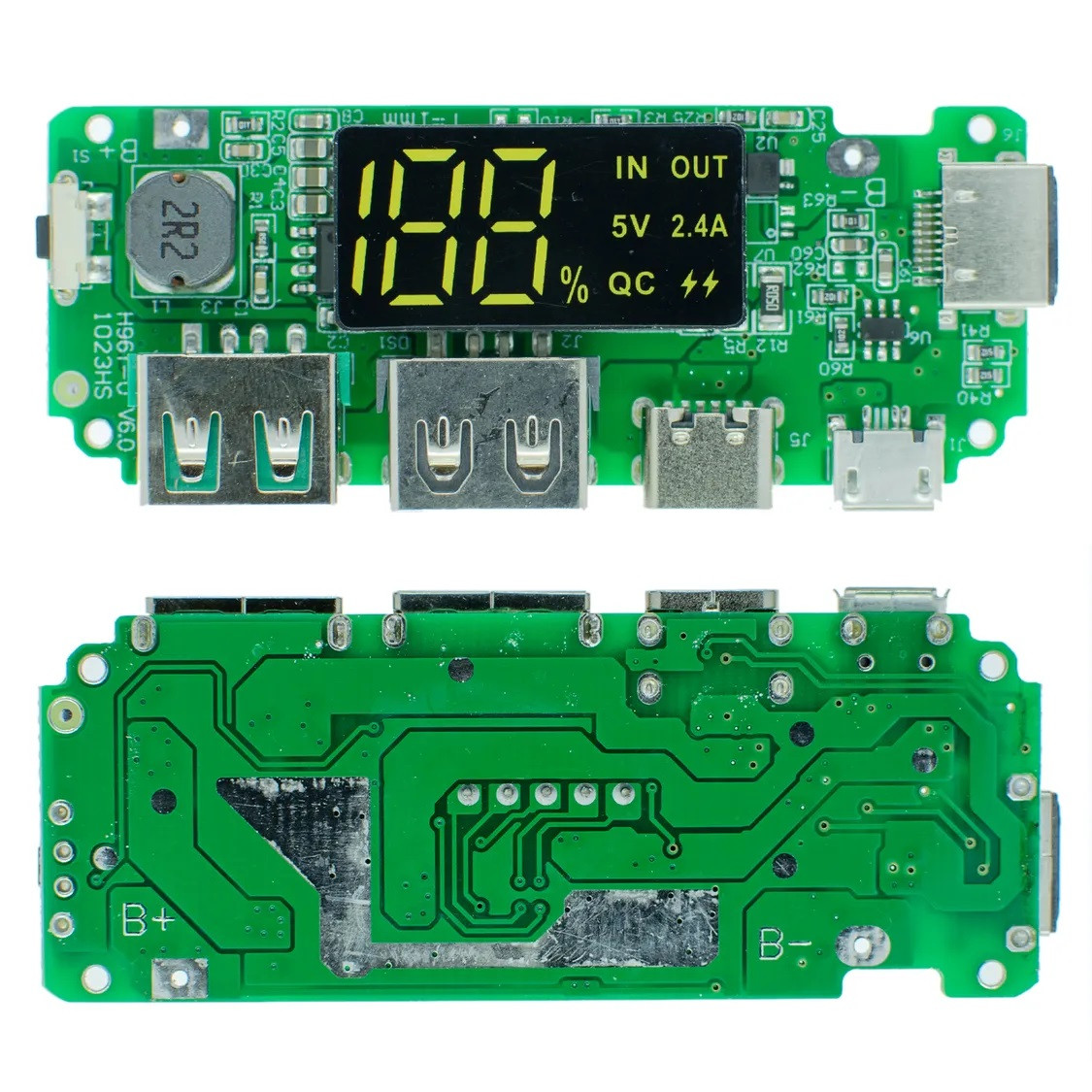 Плата для повербанку H961-U V6.0 2×USB-A, 1×USB-C, 1×MicroUSB, для Li-ion акумуляторів 18650
