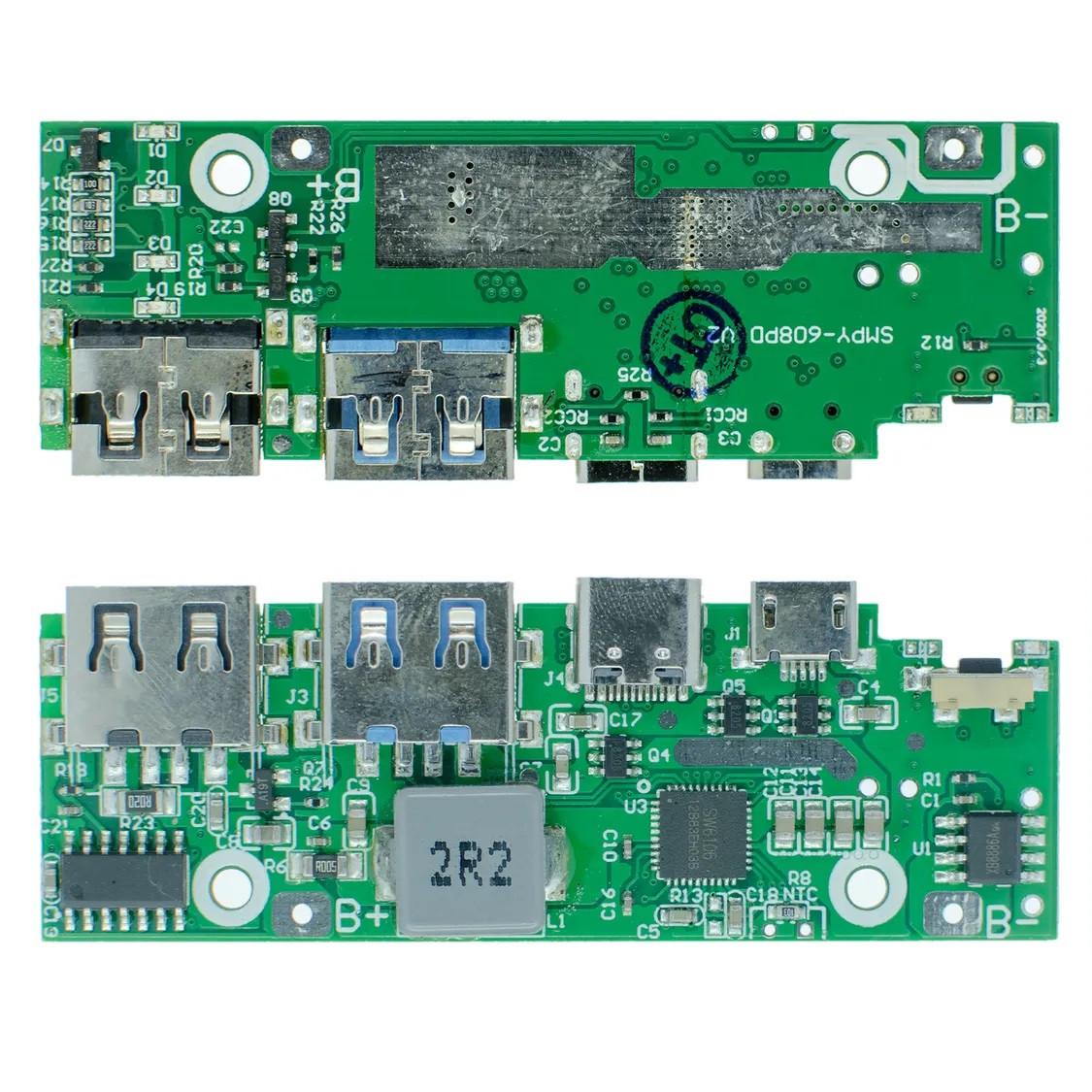 Плата для повербанку SMPY-608PD V2 (SW6106) 2×USB-A, 1×USB-C, 1×MicroUSB, 18W, для Li-ion акумуляторів 18650