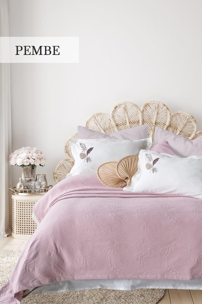 Літня постільна білизна Moss Home Palm Pembe з покривалом 220*240 см, фото 1