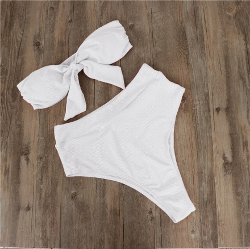 Пляжний купальник білого кольору із завищеною талією, фото 1