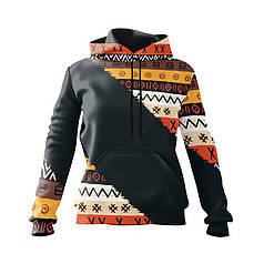 Худі жіноче з принтом «Етнічний помаранчевий візерунок. Ethnic orange pattern» принт 2