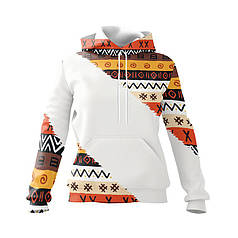Худі жіноче з принтом «Етнічний помаранчевий візерунок. Ethnic pattern. White» принт 2