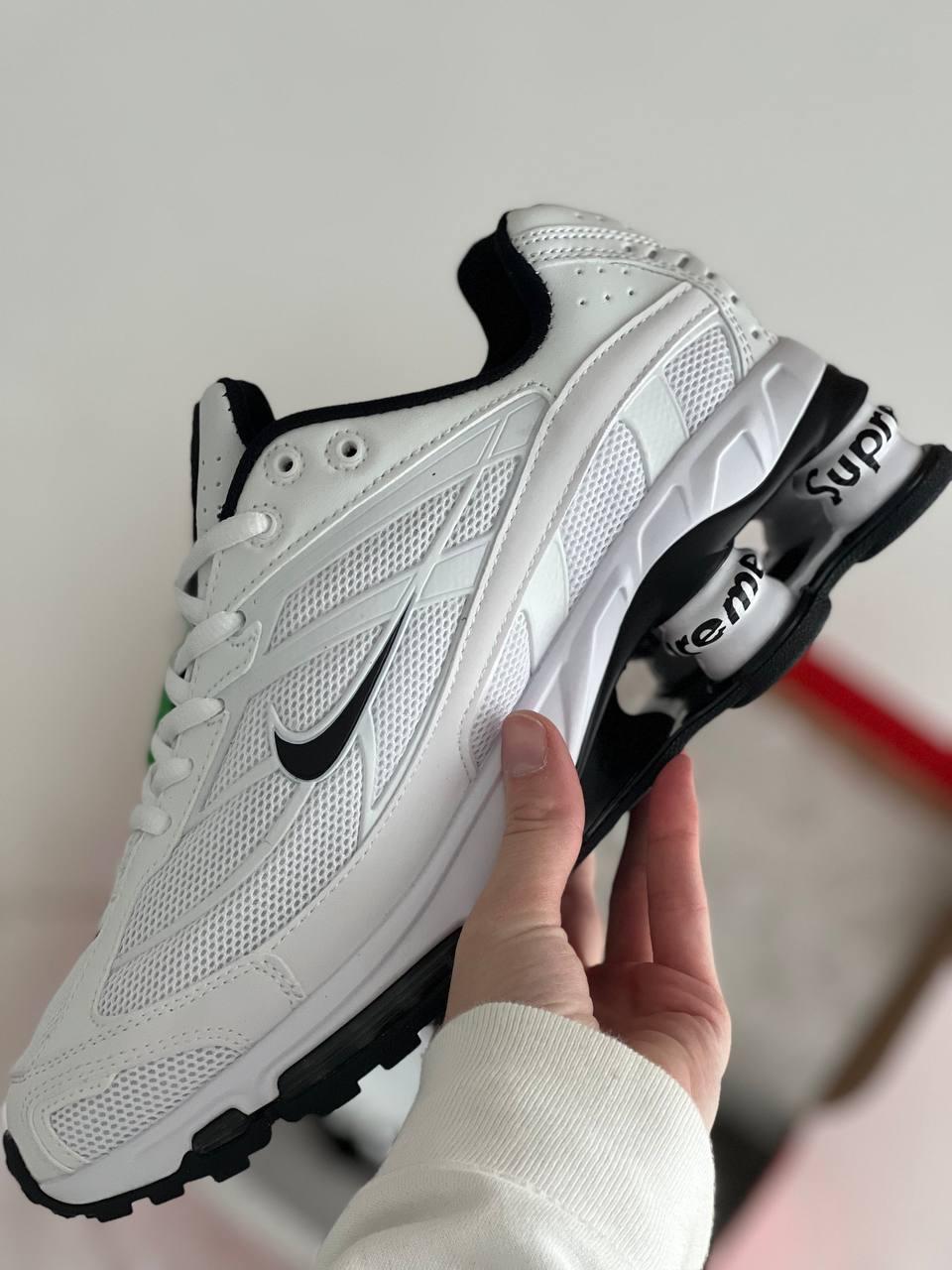 Чоловічі кросівки Nike Shox Ride 2 Supreme White Black Біліі Взуття Найк Супрім Шокс текстиль замша нубук шкура демісезон, фото 1