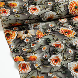 Сатин digital шириною 240 см "Вишиті помаранчеві квіти" (№5613)