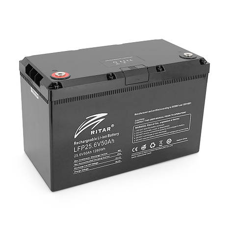 Акумуляторна батарея з bluetooth Ritar LiFePO4 25.6V 50Ah 1280Wh BMS25@8S (330 х 172 х 214 мм), 11kg Q1, фото 1