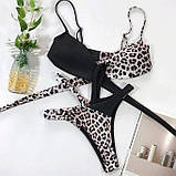 Роздільний жіночий купальник з палітуркою в чорному кольорі з леопардом, фото 2