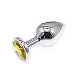 Пробка з Жовтим кристалом, Металевий Плаг 9 х 4 см, Срібна втулка для анального сексу, Стимулятор ануса, Інтим, фото 3