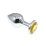 Пробка з Жовтим кристалом, Металевий Плаг 9 х 4 см, Срібна втулка для анального сексу, Стимулятор ануса, Інтим, фото 2