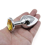 Пробка з Жовтим кристалом, Металевий Плаг 9 х 4 см, Срібна втулка для анального сексу, Стимулятор ануса, Інтим, фото 8