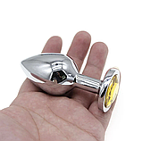 Пробка з Жовтим кристалом, Металевий Плаг 9 х 4 см, Срібна втулка для анального сексу, Стимулятор ануса, Інтим, фото 6