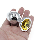 Пробка з Жовтим кристалом, Металевий Плаг 9 х 4 см, Срібна втулка для анального сексу, Стимулятор ануса, Інтим, фото 10