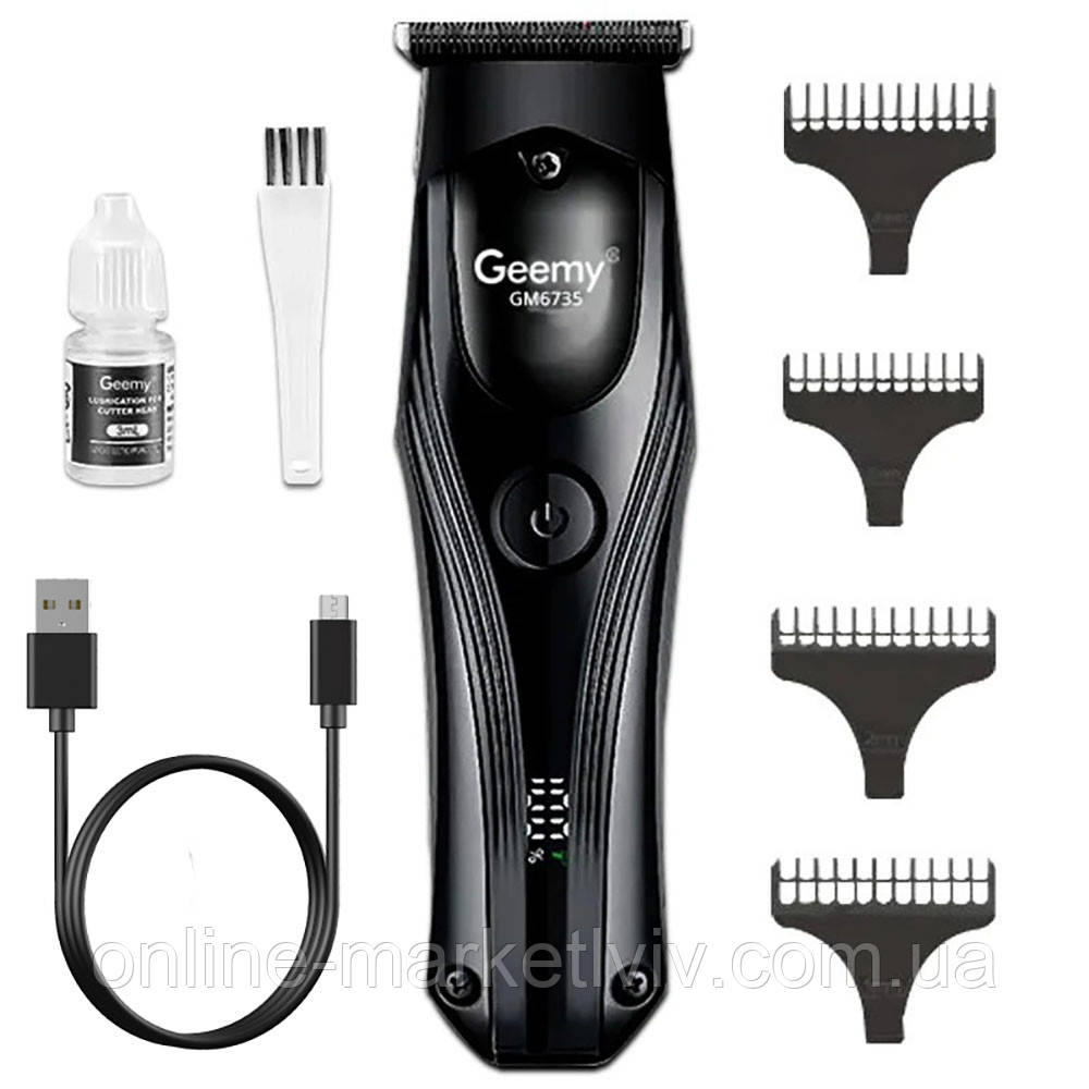 Акумуляторна машинка для стрижки, 4 насадки, Geemy GM-6735 / Бездротова машинка-тример для стрижки волосся, фото 1