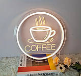 Неонова світлодіодна вивіска Кава Coffee 30*30 см, фото 2