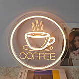 Неонова світлодіодна вивіска Кава Coffee 30*30 см, фото 8