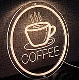 Неонова світлодіодна вивіска Кава Coffee 30*30 см, фото 5