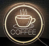 Неонова світлодіодна вивіска Кава Coffee 30*30 см, фото 3
